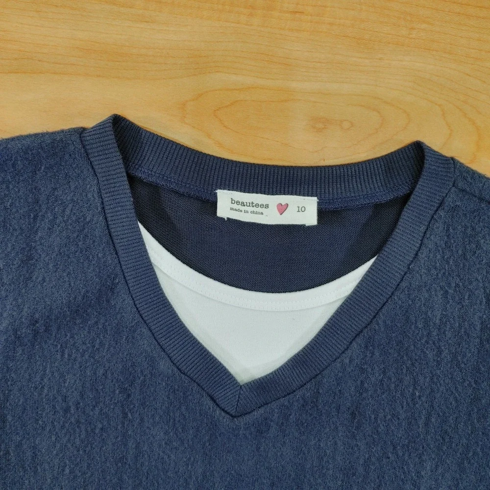Beautees Girls Blue Sweater Vest Layered White T-Shirt Top Size 10 NWOT